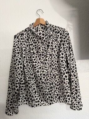 Zara Black and White Dalmatian Print Turtleneck Blouse